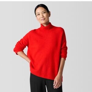 Eileen Fisher Silk Bliss Turtleneck Box Top Womens S Red Cashmere Silk Blend